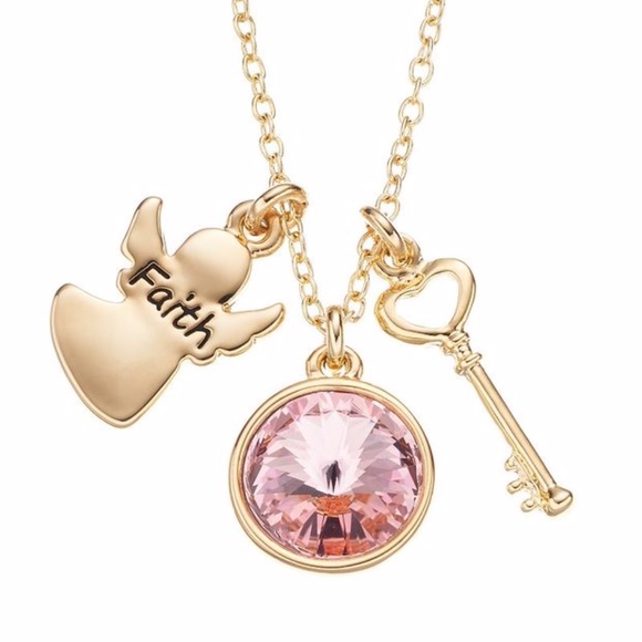 CHARMING INSPIRATIONS Necklace Swarovski Charms Faith Angel Pink Crystal Gold - Picture 1 of 4